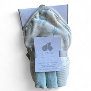 Blue Hooded Towel & Washcloth Set